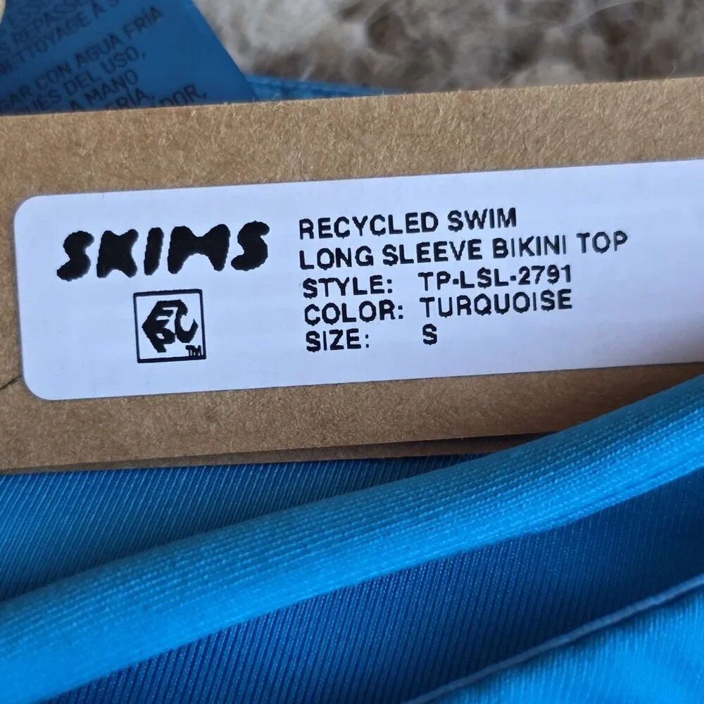SKIMS Swim Long Sleeve Bikini Top Turquoise Size Small NWT